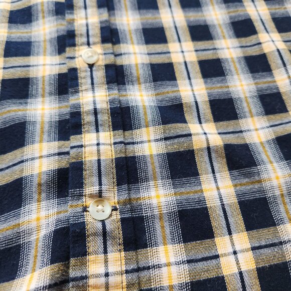 Banana Republic Men's Plaid Untucked Fit Shirt Navy Yellow Checkered Casual - Picture 6 of 8